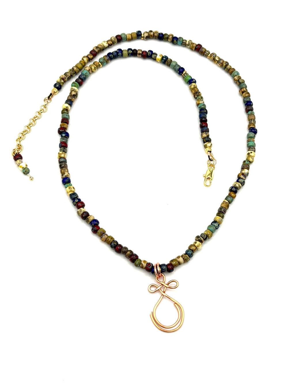 Multicolor Beaded Ring Holder Necklace with Copper Wire Pendant - Picture 2 of 7